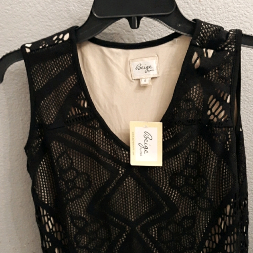 Beige by eci black dress with fringe. - Picture 3 of 10